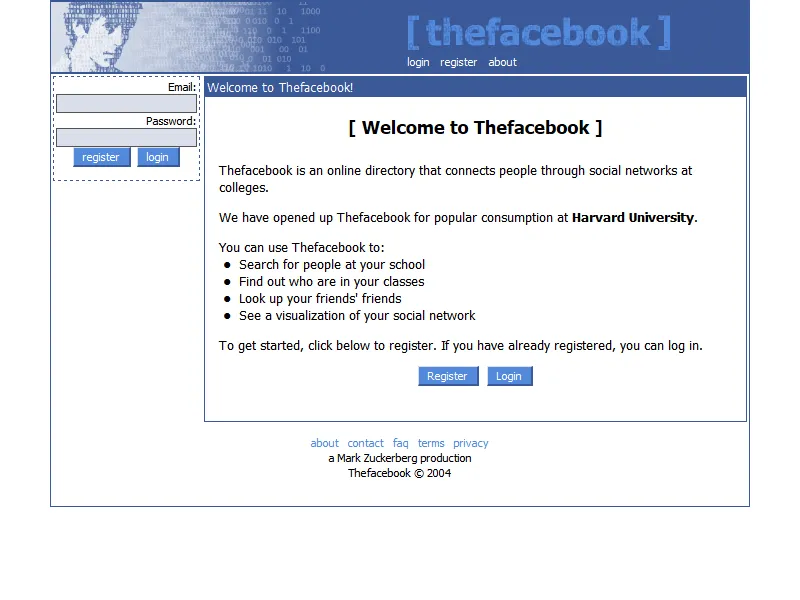 2004 facebook login page